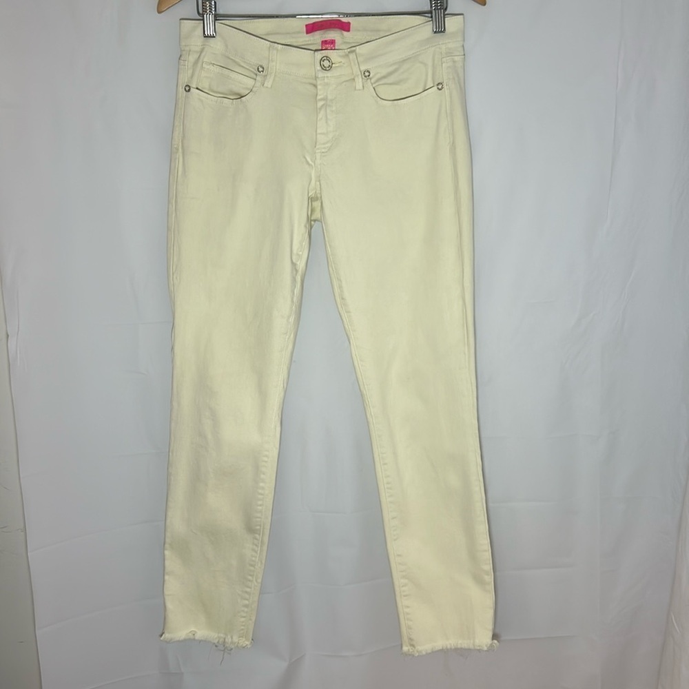 Lili Pulitzer Jeans cream colour fringed hem size 6 comfort stretch preppy